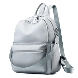 Women PU Leather Backpack Fashion Lychee Pattern Large Capacity Travel Casual School Bag Multi Pocket Silver Zipper