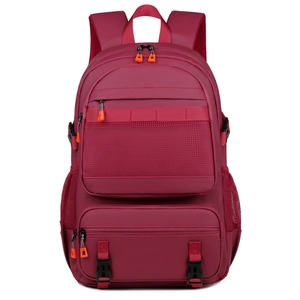 Fashionable burgundy travel backpack with large capacity and multi-pocket storage