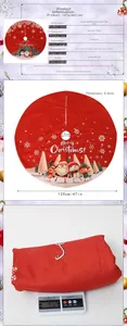 Detail of 120cm Christmas tree skirt featuring cartoon Santa and reindeer print patterns