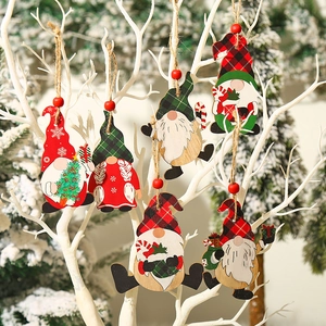 Set of 5 painted wooden Christmas gnome pendants for holiday tree decoration