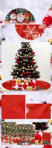 Close-up of 120cm red Christmas tree skirt featuring Santa and reindeer prints