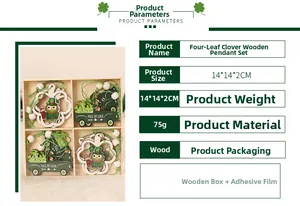 Macro detail of St. Patrick's Day wooden hanging charms set in a storage box