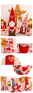 Detail showing two Valentine gnomes with knitted heart hats and plush texture decoration