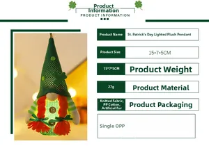 Détails et dimensions du gnome lumineux suspendu pour la Saint-Patrick en vert