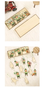 Detail of St. Patrick's Day wooden gnome ornaments set with festive green beads