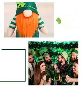 Détail d'un gnome de la Saint-Patrick avec chapeau vert, patch trèfle et fonction lumineuse