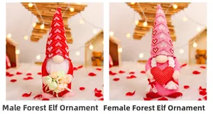 Détail des nains de la Saint-Valentin avec bonnets en tricot à cœur et fleurs décoratives