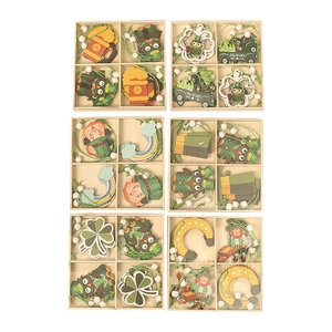 St. Patrick's Day wooden clover pendants set with gnomes and lucky ornaments
