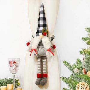 Fermatende a forma di gnomo di Natale con cappello a quadri rossi e neri e barba