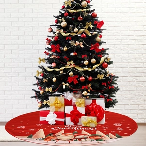 120cm red Christmas tree skirt with Merry Christmas text and cartoon character pattern