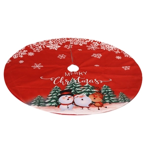 Classic red 120cm Christmas tree skirt with Merry Christmas text and cartoon characters