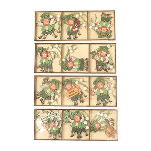 St. Patrick's Day wooden leprechaun ornaments set with green hats and shamrocks