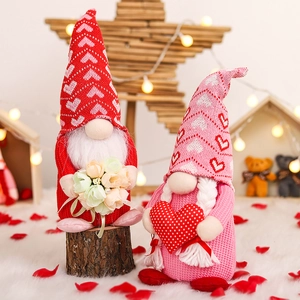 Gnome De Saint Valentin Poupée En Peluche Tricotée Motif Coeur Nain Sans Visage Avec Fleurs Pour Décoration De Fête
