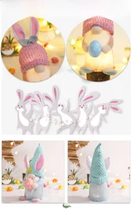 Detailed view of the Easter gnome with glowing LED light, rabbit ears and colorful egg