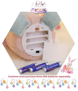 Detail view of the back battery compartment for a glowing Easter bunny gnome plush toy