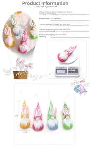 Detailed dimensions and weight specs of Easter gnome plush pendants with rabbit ears
