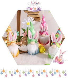 Set of four Easter gnomes with rabbit ears, plush decor for spring festive parties