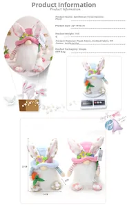 Detailed view of 22cm Easter gnome figures with size and weight measurements in detail