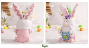 Vorder- und Rückansicht eines Osterwichtels mit Hasenohren und blauem Ei-Deko-Element