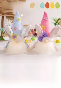 Close-up of glowing Easter gnome plush with LED lights and bunny ears decoration