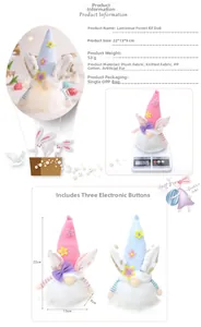 Detailed view of LED Easter gnome with bunny ears including size and weight specifications