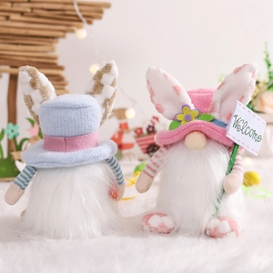Easter bunny gnome plush set with welcome flag for holiday home and hotel decoration