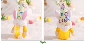 Detailed views showing the front and back of a plush Easter gnome with rabbit ears