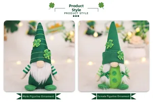 Détail de gnomes en peluche pour la Saint-Patrick avec trèfles et textures tricotées