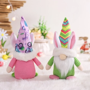 Easter gnome plush set with rabbit ears and purple knitted hats for party decorations
