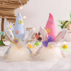 LED Lighted Easter Gnome Plush Doll With Bunny Ears Faceless Gnome For Home Decor Holiday Party Favors Desktop Ornament