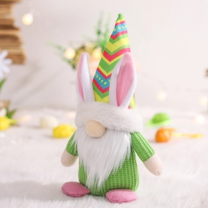 Easter gnome plush decoration with colorful rabbit ear hat and green knit outfit