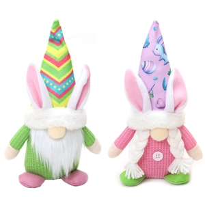 Easter gnome plush set with rabbit ears in green and pink for holiday party decoration