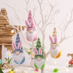 Set de 4 gnomos de Pascua colgantes con orejas de conejo para decoración de fiestas y paredes