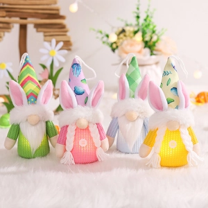 LED Glowing Easter Gnomes Ornaments With Bunny Ears Handmade Faceless Doll For Spring Holiday Party Home Table Decoration