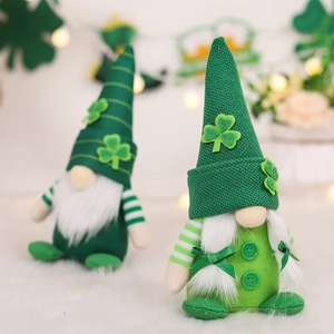 Pair of St. Patrick's Day gnomes with shamrock hats and white beards for festive decor
