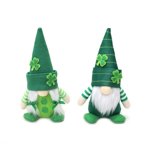 Set of two St. Patrick's Day gnomes with green shamrock hats and white beards decor