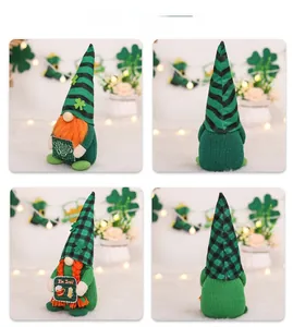 Detailed front and back views of St. Patrick's Day gnomes with striped and plaid hats