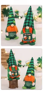 Detail of St. Patrick's Day gnomes with striped hats and clover shamrock decorations