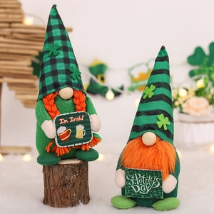 Set of two St. Patrick's Day gnomes with green striped hats and Irish signs