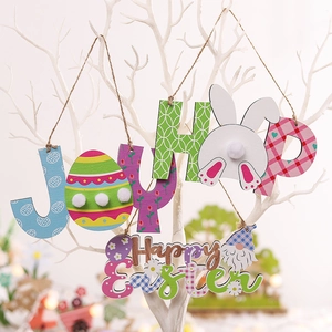 Ostern Holzanhänger Happy Easter JOY HOP Buchstaben Anhänger Ornament Hase Wichtel Osterei Deko Für Zuhause Fenster Tür
