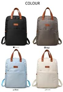 Business style waterproof backpacks shown in black, grey, light blue, and beige colors