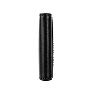 Slim RFID blocking leather money clip wallet with fine stitching and black textured finish
