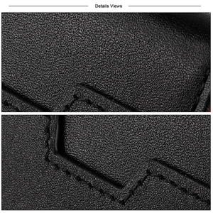 Close-up of premium black pebble grain leather and precision stitching on the slim wallet