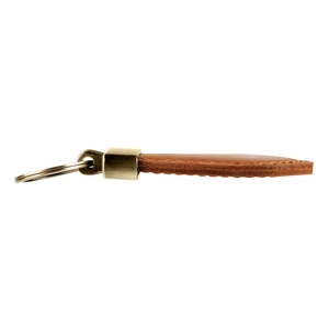 Vintage crazy horse leather car keychain with bronze metal ring and handmade stitching