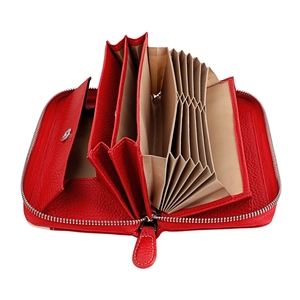 Red lychee grain leather RFID passport wallet with multi-layer accordion card slots