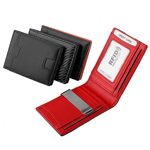 Slim Bifold Wallet With Money Clip Genuine Leather RFID Blocking Carbon Fiber Card Holder For Men