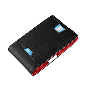 Minimalist RFID blocking slim money clip wallet in black and red lychee grain leather