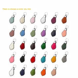 Matrix view of heart-shaped leather keychains in 29 vibrant colors with silver rings