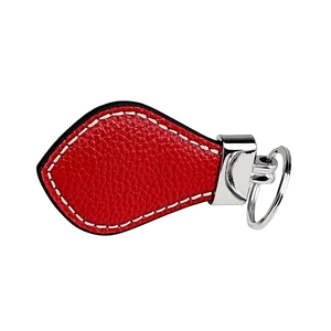 Premium red leather teardrop keychain with white stitching and silver metal keyring