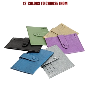 Litchi pattern leather card holder with 12 colors featuring RFID blocking and snap closure